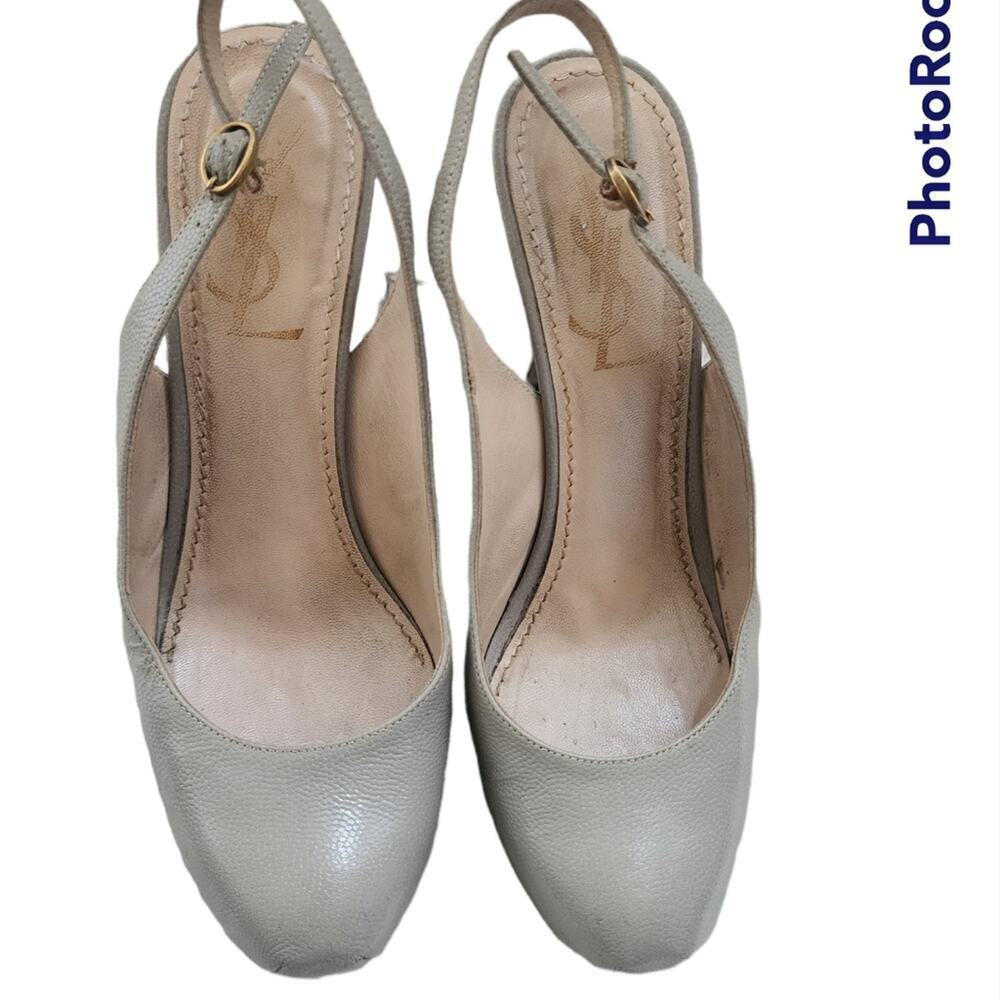YVES SAINT LAURENT LEATHER GRAY PLATFORM HEEL SIZE 36 (6)